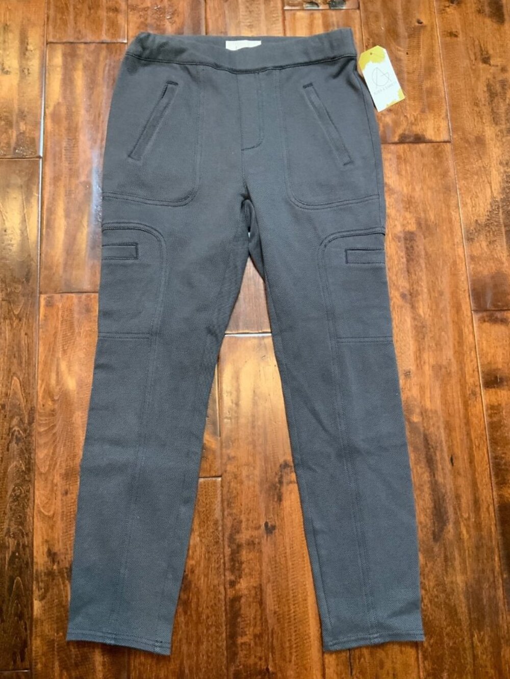 by Anthropologie Gray Microstripe Elastic Waist Straight Leg Pants, Size XS